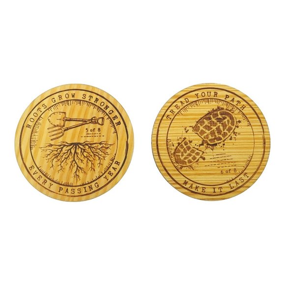 Wooden Coffee Tea Beverage Drink Coasters 5 And 6 Of 8 Round Copenhagen NEW Box - Picture 2 of 8